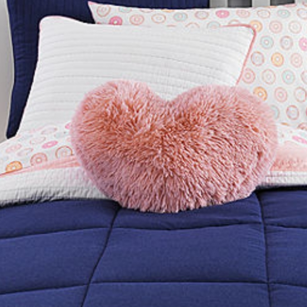Frank & Lulu Light Pink Shaggy Faux Fur Heart Shapef Throw Pillow